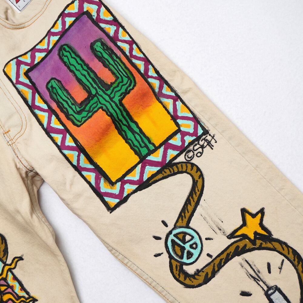 Vintage Levi’s 501 Jeans W31 L34 USA Made Painted Western Art Cactus‎ Snake Sun - Picture 4 of 13
